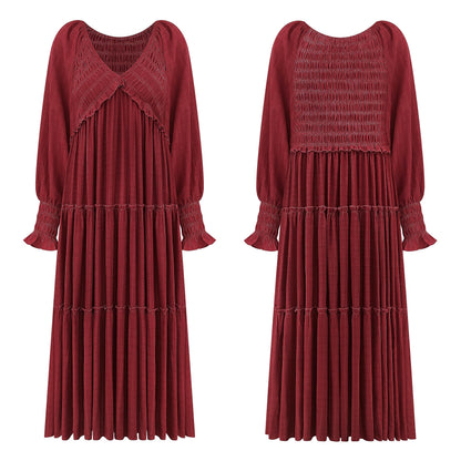 R.Vivimos Maxi Dress for Women Long Sleeve V Neck Empire Waist Layered Ruffle Boho Casual Flowy Long Dresses