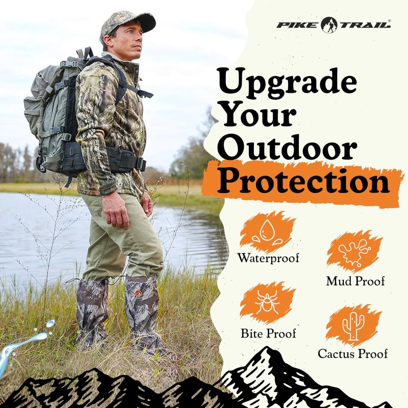 Pike Trail Adjustable Leg Gaiters - Lightweight, Waterproof - Leg Guards for Men & Women - Hiking Essentials Ideal for Hunting, Trekking & Fishing - Black - 1 Pair