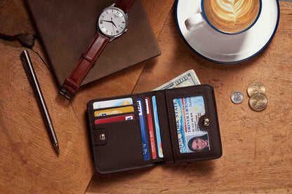Gostwo Small Wallet for Women, RFID Blocking Wallet, Credit Card Holder Wallet, Compact Bifold Luxury Genuine Leather Pocket Passport Wallet Ladies Girls Mini Purse Travel with ID Window, Coffee