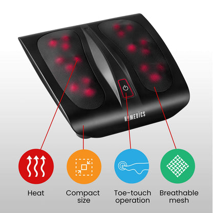 HoMedics, Triple Action Shiatsu Foot Massager with Heat | Deep-Kneading Rotating Heads & Soothing Heat | Large Design, Breathable Fabric & Toe Controls, Black