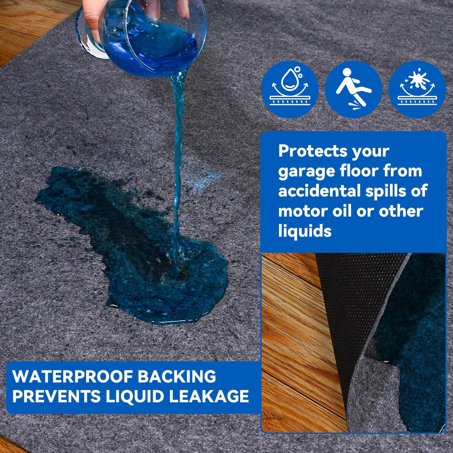 Evercomfy Garage Floor Mat, 5 x 6 Ft Waterproof Mat with Non-Slip Backing, Reusable Absorbent Surface, Easy Clean Floor Protector Oil Spill Mats for Garage, Driveway, Workshop