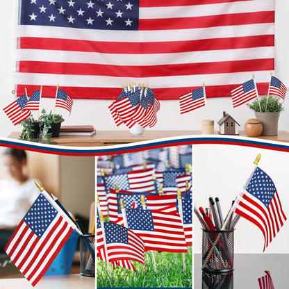 12 Pcs Small American Flags on Stick, 6x4 In 4th of July Decorations, Mini Patriotic USA Flag, Fourth of July Decorations, Hand Held July 4th Flag for Independence Day Supplies Favor Accessories