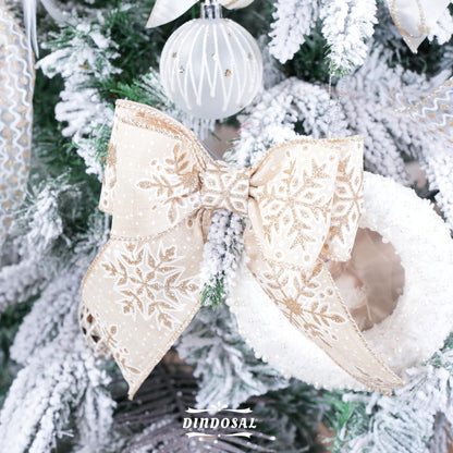 DINDOSAL Champagne Christmas Ribbon Wired 2.5 Inch, 6 Rolls 36 Yards Glitter Champagne Gold Christmas Tree Ribbon for Garland, Wreaths, Bows, Ribbon for Christmas Decor