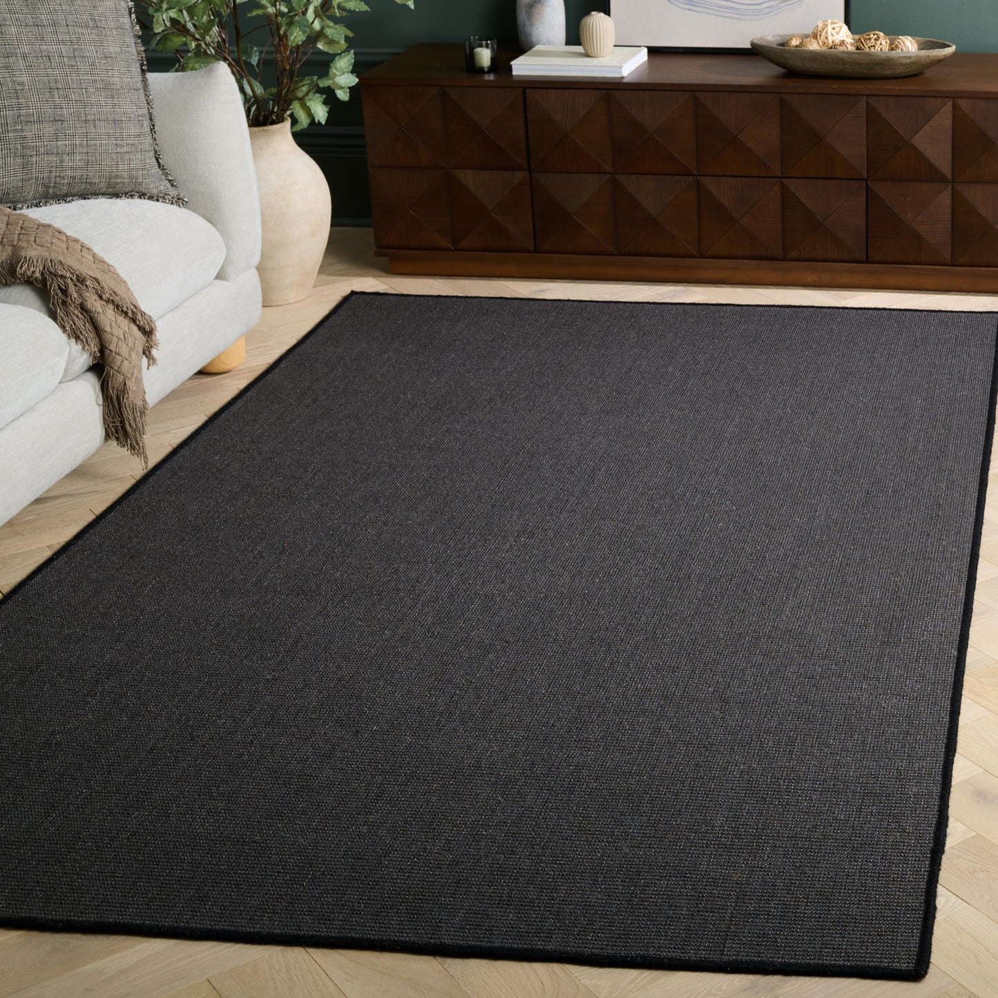 SAFAVIEH Area Rug 4x6 - Natural Fiber Collection - Charcoal & Charcoal, Sisal, Ideal for Living Room, Bedroom, Dining Space (NFPS441D)
