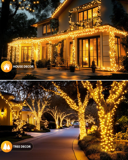 Brightown 2 Pack Solar String Lights for Outside, 92Ft 240 LED Solar Lights Outdoor Waterproof with 8 Modes, Solar Outdoor String Light for Patio Yard Tree Garden Party Decorations, Warm White