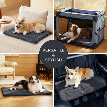 Bedsure Large Dog Bed Mat - Washable Fleece Foam Pet Bed Reversible Pet Mat, Large Dog Crate Mattress for Pets, 89x58cm, Dark Grey