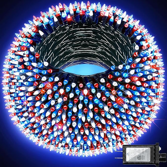 750 LED 240FT Christmas Lights Outdoor,12 Lighting Modes Christmas String Lights with Timer, Dimmable Plug in Red White and Blue LED StringLights Waterproof for Yard Tree Wedding Party Holiday