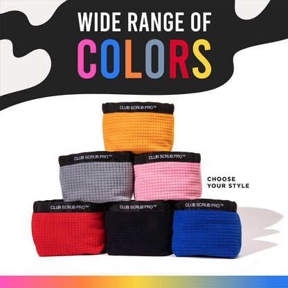 Club Scrub Golf Club and Golf Ball Cleaning Bag, Waterproof Clean Face Technology Liner, Perfectly Dry Microfiber Exterior, Detachable Clip, Machine Washable, Cleans Club Grooves, Gray Pro