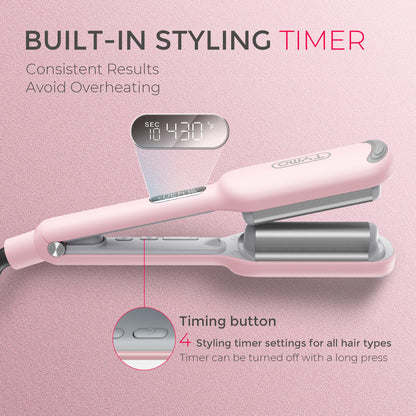 TYMO ROVY Hair Waver Crimper - Hair Curler, Deep Waver Curling Iron, Ionic Curling Wand with Ceramic Tourmaline Barrel for Women, Anti-Scald, Quick & Easy, Dual Voltage, Pink 25mm
