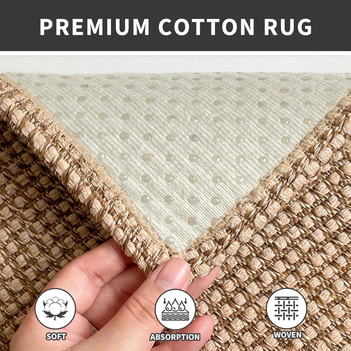 EARTHALL 2 PCS Boho Area Rug Washable Rugs for Entryway Natural, Braided Rubber Backed Throw Rugs Door Mat Indoor Outdoor Entrance, Cotton Woven Carpet for Kitchen Foyer Front Door Living Room