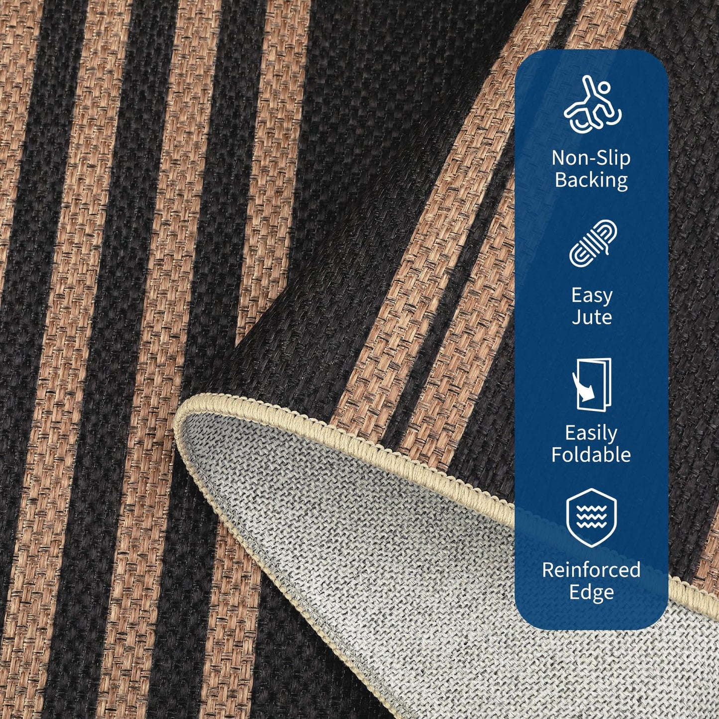 GAOMON 8x10 Outdoor Rug for Patio Easy Jute Rug for Living Room Classroom Office Modern Striped Bedroom Rugs Stain Resistant Indoor Outdoor Area Rug for Dining Room Balcony Black and Brown