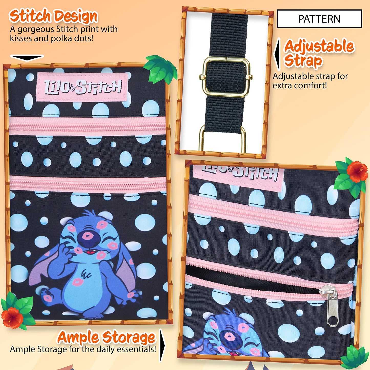 Disney Cross Body Bag for Girls, Lilo and Stitch Shoulder Bag, Stitch Gifts (Black)