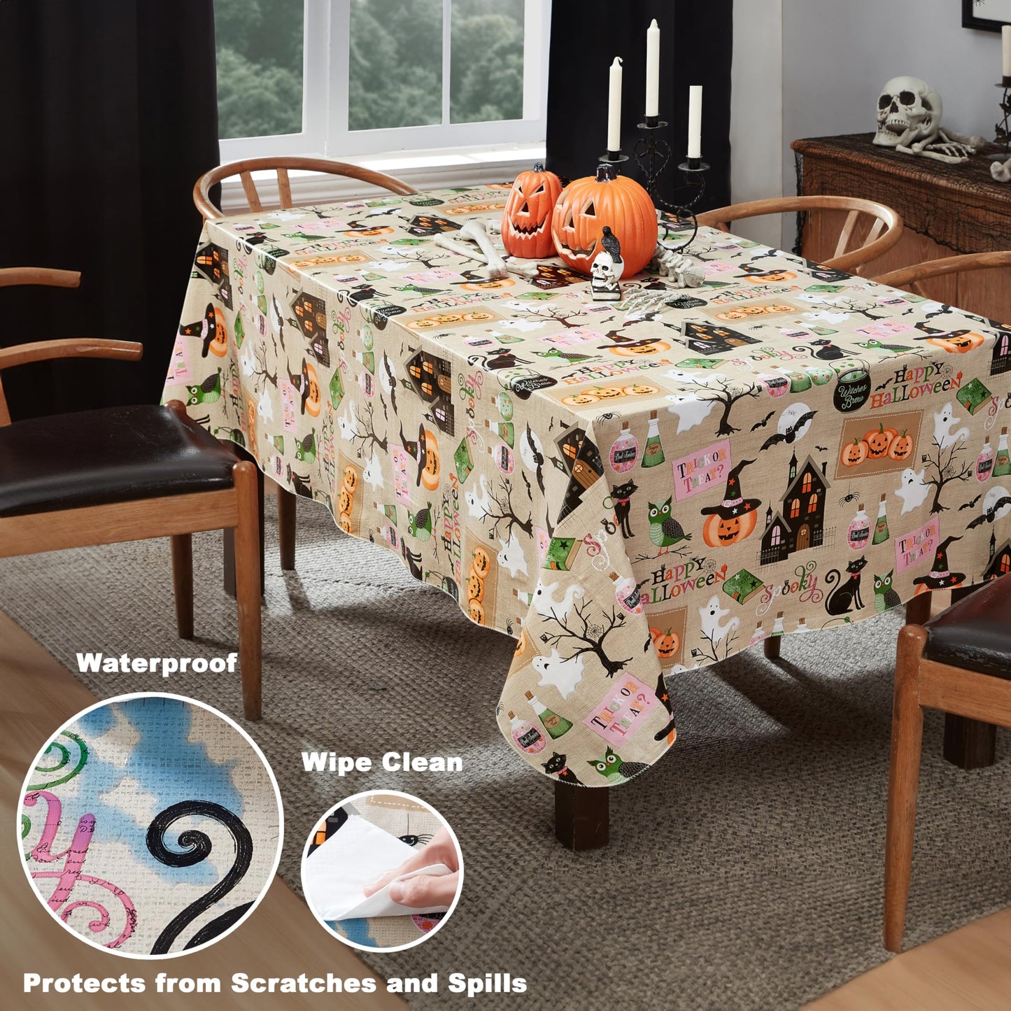 Newbridge Happy Halloween Witches Brew 52 x 70 Inch Rectangle Vinyl Tablecloth with Flannel Backing