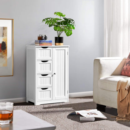 Yaheetech Bathroom Floor Cabinet Cupboard Free Standing Wooden Cabinet Storage Unit with 4 Drawers & 1 Door, Adjustable Shelf, White