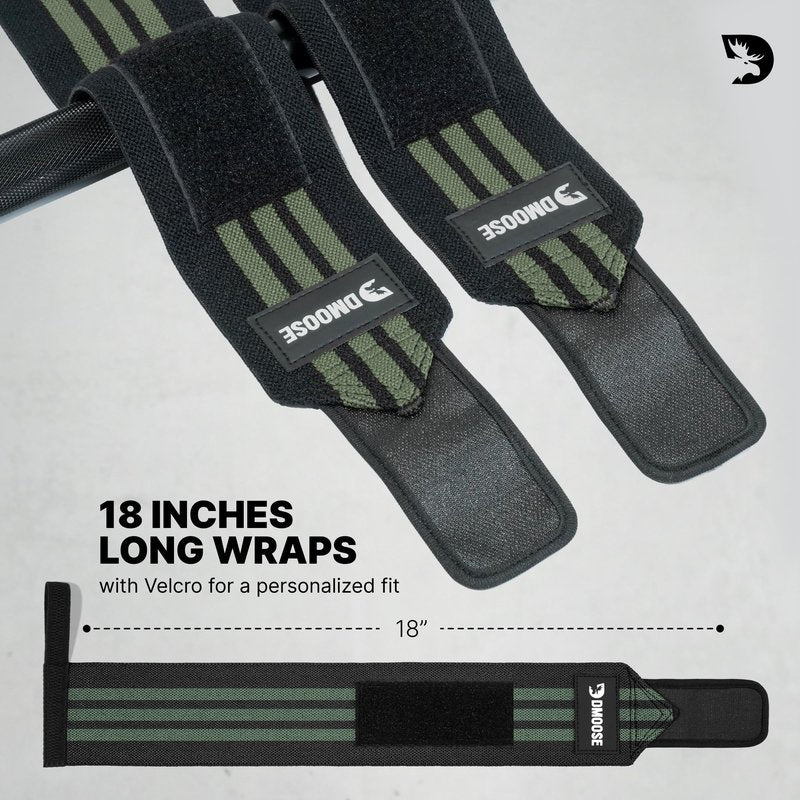 DMoose Fitness Wrist Wraps (IPL Approved) Avoid Injury & Maximize Grip with Thumb Loop, 18" or 12" Gym Wrist Wraps Pair, Wrist Wraps for Weightlifting Men, Wrist Brace for Working Out & Wrist Support