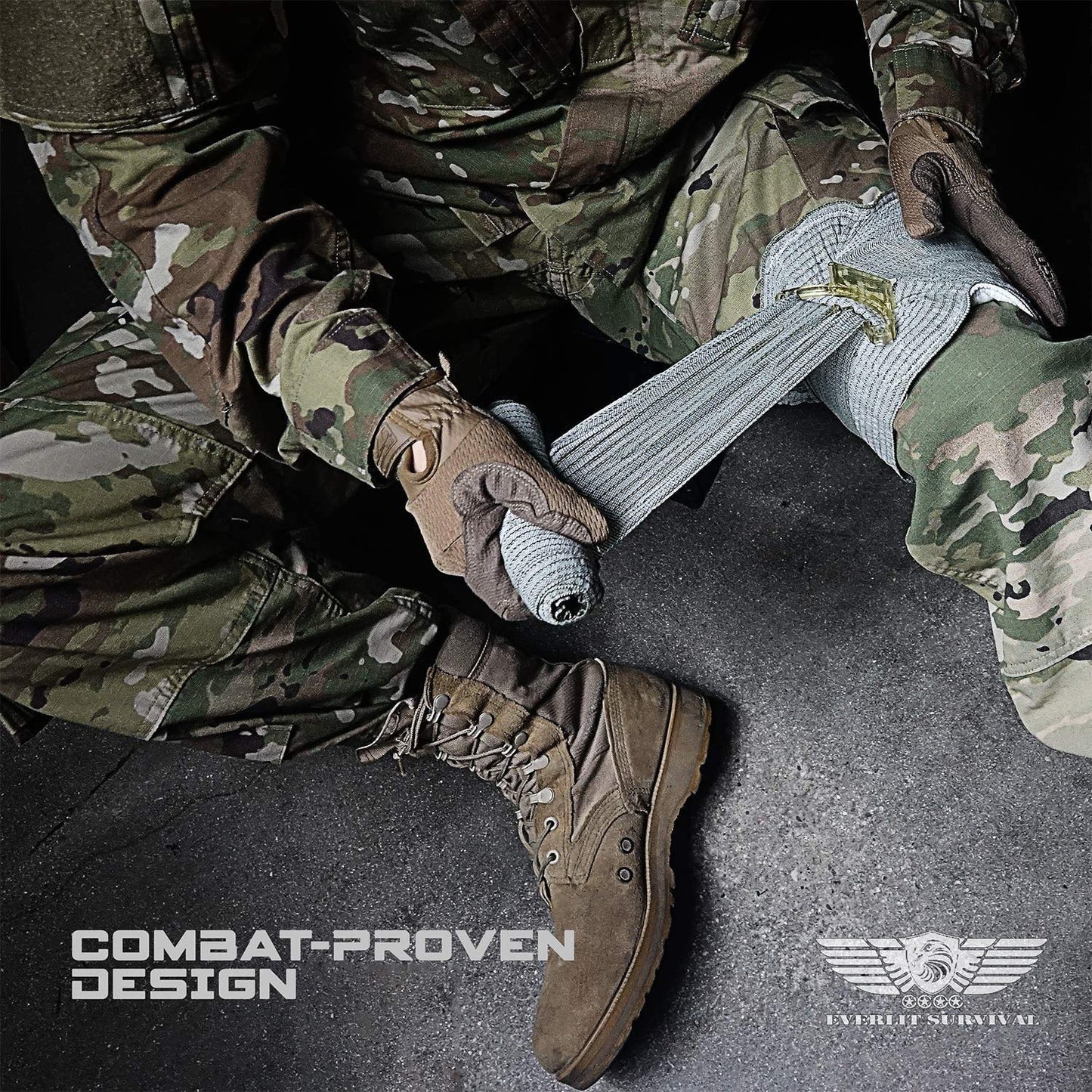 EVERLIT Advanced Emergency Trauma Kit, CAT GEN-7 Tourniquet Mil-Spec Nylon Laser Cut Pouch with 36" Splint, Military Combat Tactical IFAK for First Aid Response Bleeding Control (Coyote Brown)