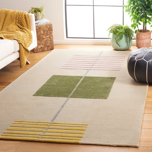 SAFAVIEH Genre Collection Area Rug - 5' x 8', Beige & Green, Handmade Wool, Ideal for Living Room, Bedroom, Dining (GRE204B-5)