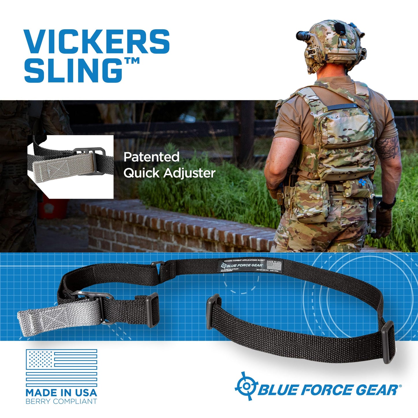 Blue Force Gear Vickers Sling, Patented 2-Point Adjustable, Black
