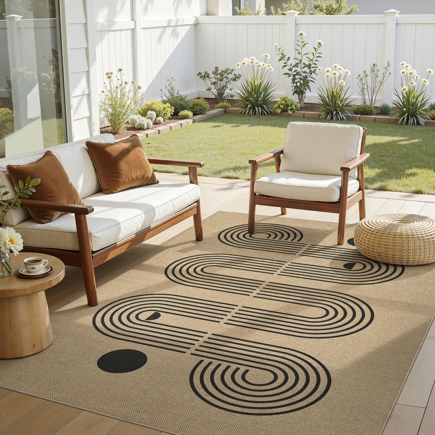 UERMEI 5x7 Outdoor Jute Area Rug Patio, Neutral Rugs for Living Room Backyard Machine Washable Non Slip, Pet Friendly Indoor Farmhouse Carpet for Dining Room - Brown