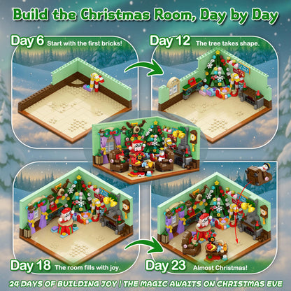 Rubypop Advent Calendar Building Blocks, 24 Day Christmas Countdown Kit with 669PCS Bricks Set,Santa Sleigh Christmas Tree Xmas Friends Room Holiday Decorations Gifts for Kids Boys Girls