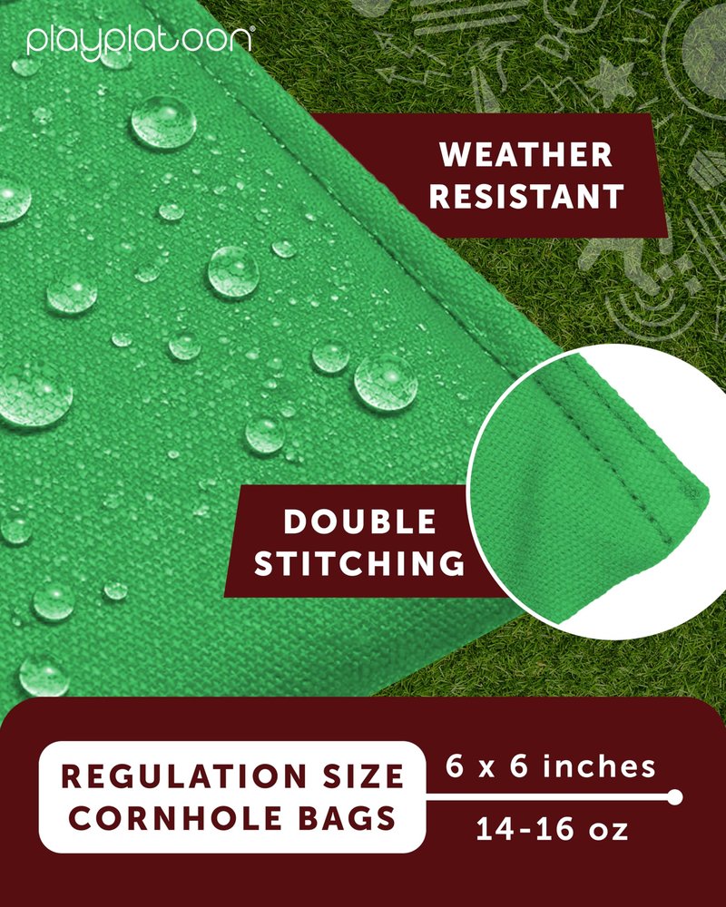 Play Platoon Weather Resistant Cornhole Bags - Set of 8 Regulation Size - Green & Black - Durable Duck Cloth for Tossing Game, Includes Tote Bag