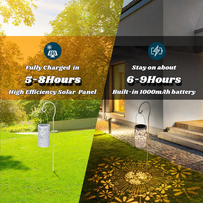 Freekite Solar Lantern for Garden, Metal Outdoor Lantern with a Shepherd's Hook, IP65 Waterproof Garden Decoration Path Lights, Solar Lights for Garden Outside Table Patio Balcony Courtyard