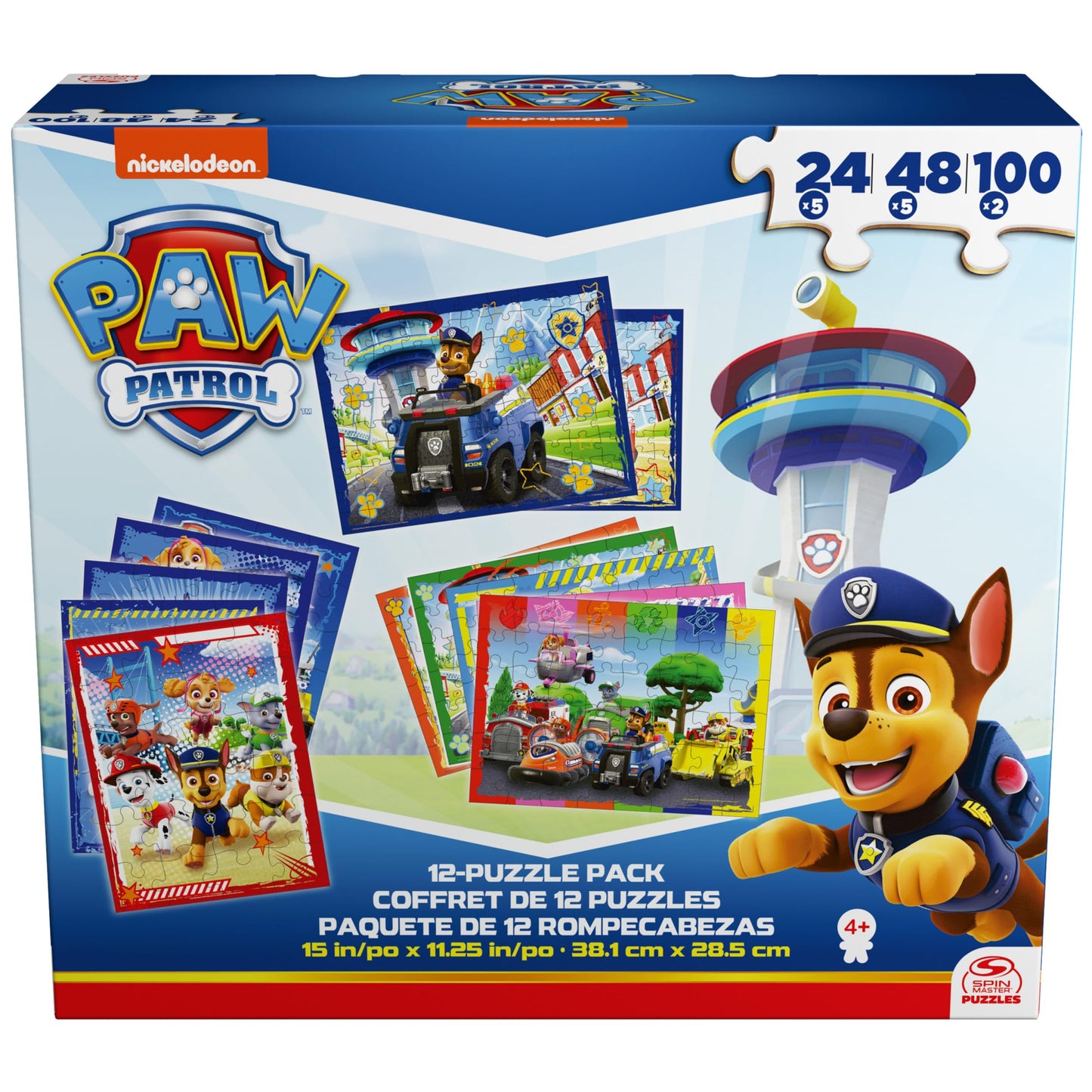 Spin Master Games, PAW Patrol Puzzles 12-Pack, 24, 48, & 100 Pieces, Kids Puzzles, Featuring Chase, Marshall, Skye, Everest, Rubble, Zuma, Rocky, for Ages 4 & Up