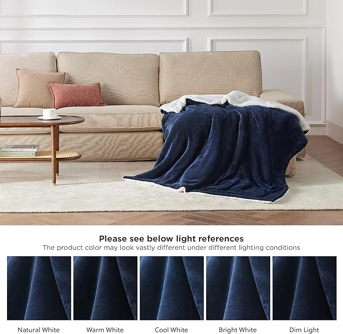Bedsure GentleSoft Sherpa Fleece Throw Blanket for Couch - Thick and Warm Throw for Men, Soft Fuzzy Plush Blanket for Winter, Navy, 50x60 Inches