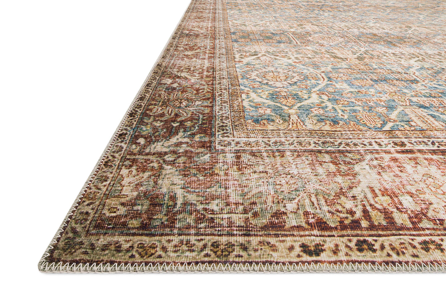 Loloi Layla Collection LAY-04 Ocean/Rust 9'-0" x 12'-0" .13" Thick Area Rug, Soft, Durable, Vintage Inspired, Distressed, Low Pile, Non-Shedding, Easy Clean, Printed, Living Room Rug