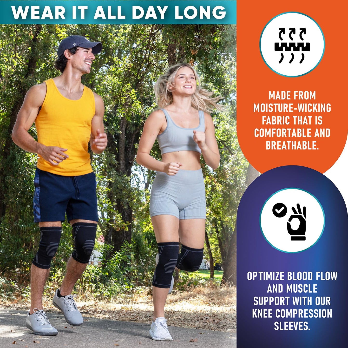 Knee Brace for Pain Relief - 2 Pack Knee Compression Sleeves for Men and Women - Support for Weightlifting, Gym, Workout, Volleyball - Meniscus Tear, ACL, Arthritis (XXX-Large)