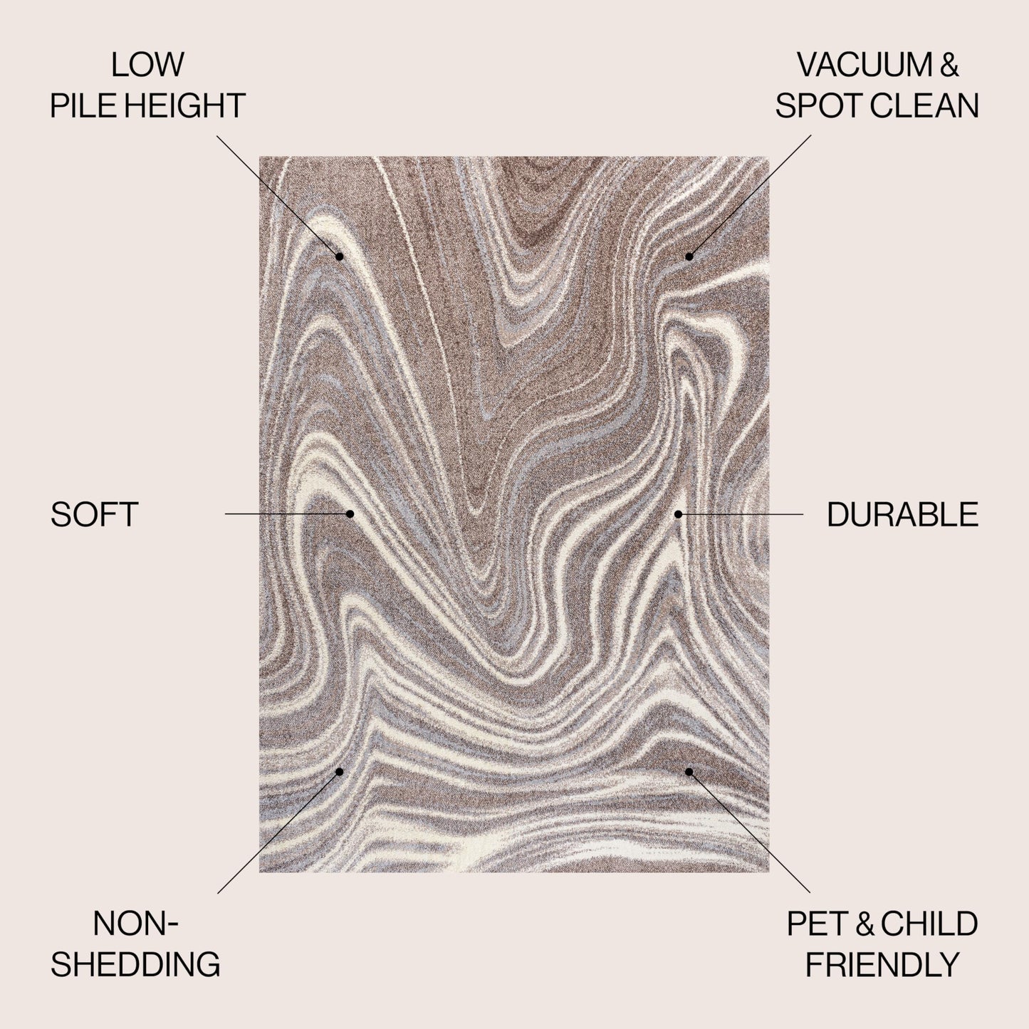 JONATHAN Y Eleni Abstract Marble Brown/Cream Indoor Area Rug 5x8, Contemporary,Glam,Casual,Transitional, Easy-Cleaning for Living Room,Bedroom,Kitchen,Pet Friendly,Non-Shedding (SEU301B-5)