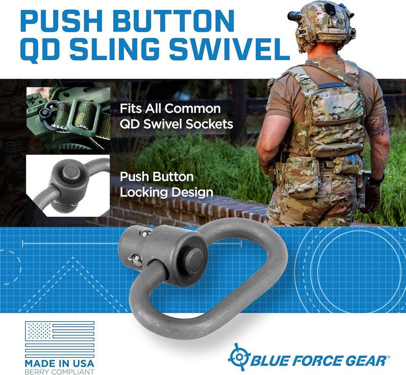 Push Button Sling Swivel - Durable Machined Steel Attachment Hardware for Rifles | Blue