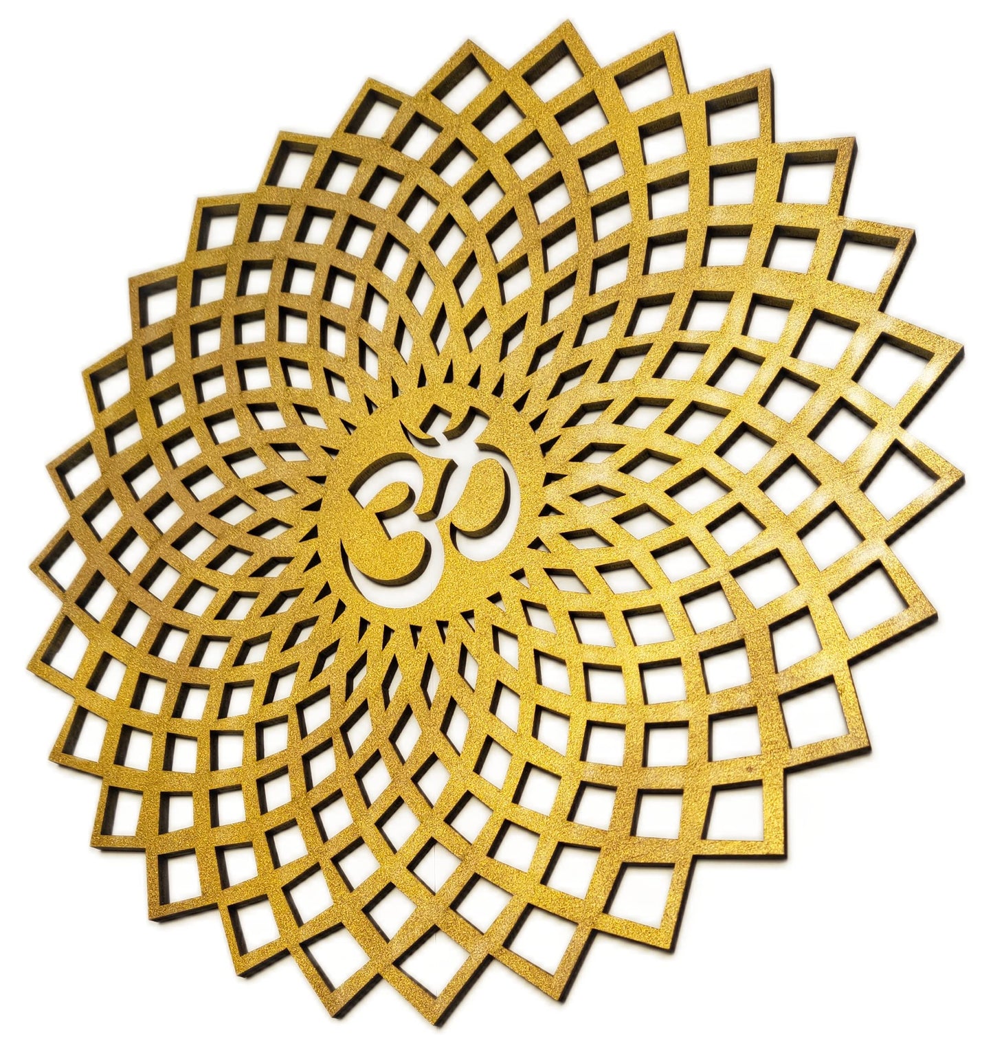 My Dream Carts Golden Om Round Decorative Wall Art Mdf Wooden Om Chakra For Temple, Living Room, Bedroom, Office, Hotel, Home Decor Items, Gift Item, Mandala Wall Hanging For House Decoration 20x20cm