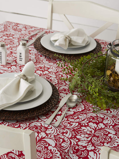 DII 100% Cotton, Machine Washable, Everyday Damask Kitchen Tablecloth for Dinner Parties, Summer & Outdoor Picnics - 60x84 Seats 6 to 8 People, Tango Red