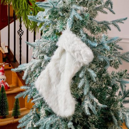 JOVITEC 4 Pcs 20 Inch White Christmas Stockings Faux Fur Snowy Christmas Stockings Xmas Fireplace Hanging Stocking Candy Gift Bags for Holiday Decorations