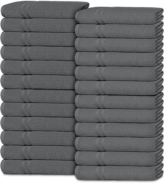 White Classic Wealuxe Dark Gray Washcloths 24 Pack