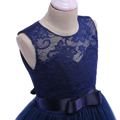 Weileenice Navy Blue Flower Girl Dress 12-13 Big Girls Lace Bridesmaid Evening Gown Elegant Wedding Party Formal Prom Dance Ball Gown Junior Plus Princess A-Line Long Dresses Christmas Rustic Ceremony