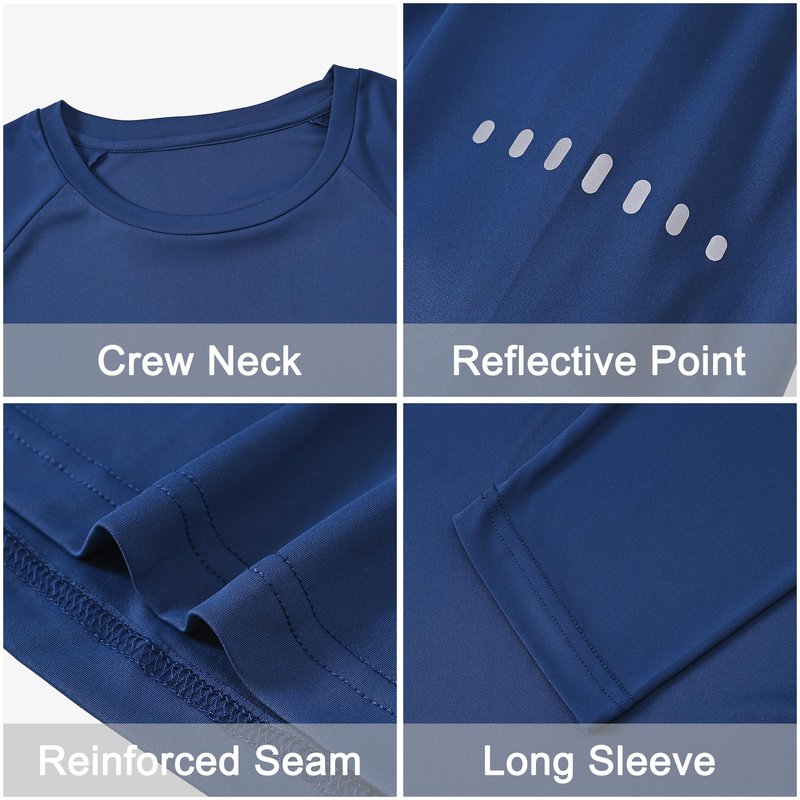 Men's Long Sleeve Rash Guard Swim Shirts UPF 50+ Sun Protection Dry Fit T-Shirt Athletic Tops for Running Hiking Fishing Navy Blue M