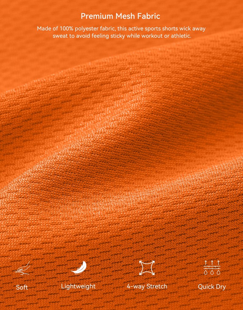 G Gradual Men's Athletic Shorts with Pockets 9" / 11" Long Basketball Shorts Lightweight Quick Dry Gym Workout Shorts for Men(Orange,XXL)
