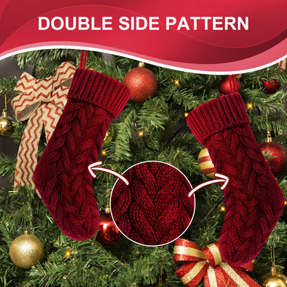 Kunyida 18 Inches Burgundy, Ivory, Green Knitted Christmas Stockings,3 Pack