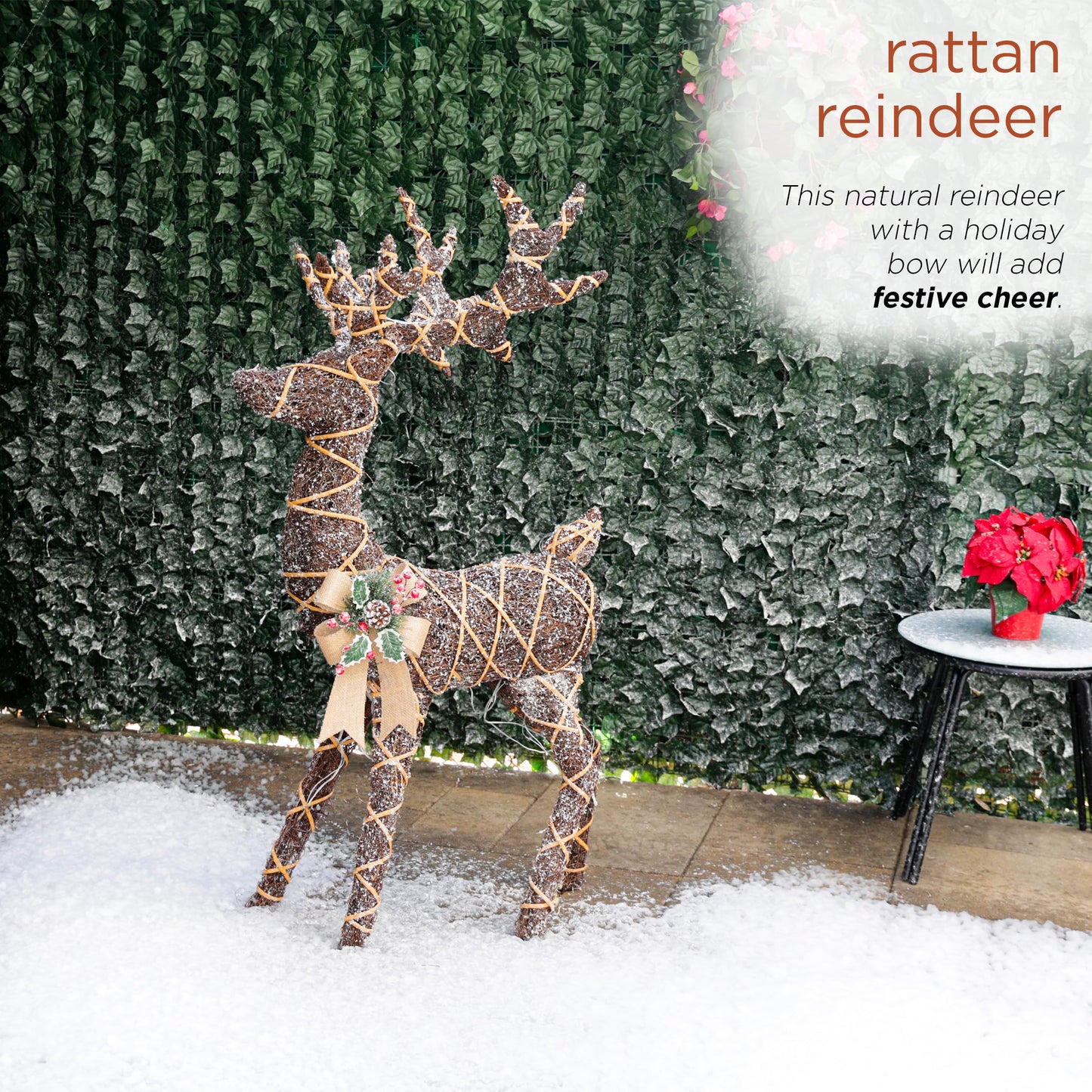 Alpine Corporation 48" Tall Outdoor Rattan Twig Grazing Reindeer Christmas Yard Decor with 80 Warm White LED Lights, Brown