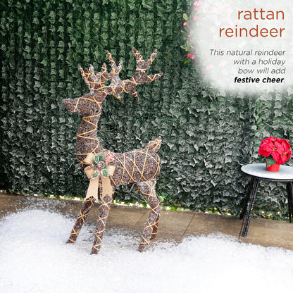 Alpine Corporation 48" Tall Outdoor Rattan Twig Grazing Reindeer Christmas Yard Decor with 80 Warm White LED Lights, Brown