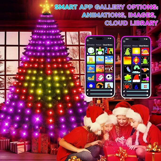 Smart Ring Christmas Tree Lights with Star Topper Indoor Outdoor - 7.5Ft x 20 Lines String 400 Optimum LED Easy App Control Images Color Changing Timer Remote Waterproof for 7 7.5 8 Ft Xmas Trees