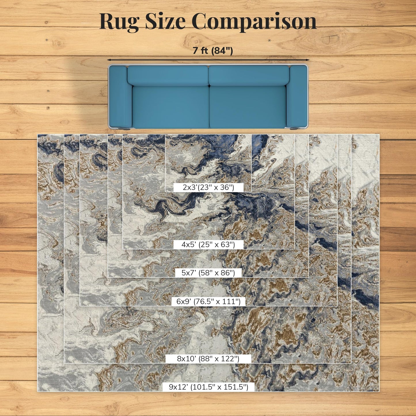 LUXE WEAVERS Marble Swirl Abstract Area Rug, Blue 5x7