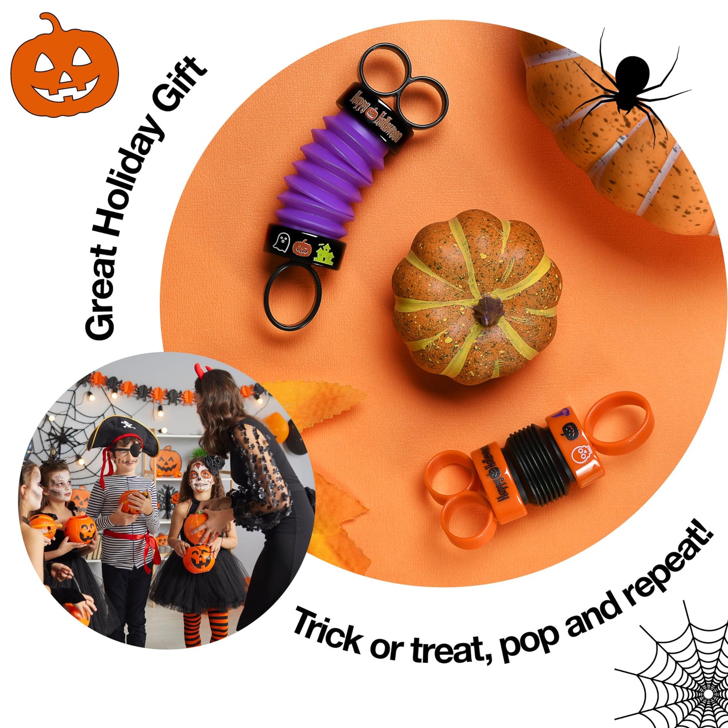 Halloween Party Favors Bulk Stargo Finger Poppers Fidget Toy - Halloween Stocking Stuffers Non-Candy Trick or Treat Toy for Girls & Boys - Halloween Party Bags and Goody Bags Filler - Pack of 10