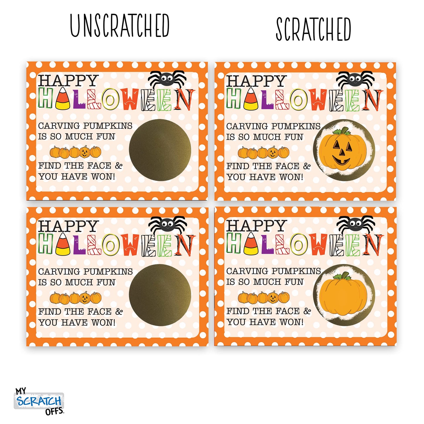 My Scratch Offs - 26 Pack Halloween Find The Jack-O' Lantern Scratch Off Game Cards for Party Favors, Small Business, Prizes, Family Games - 3"x4"