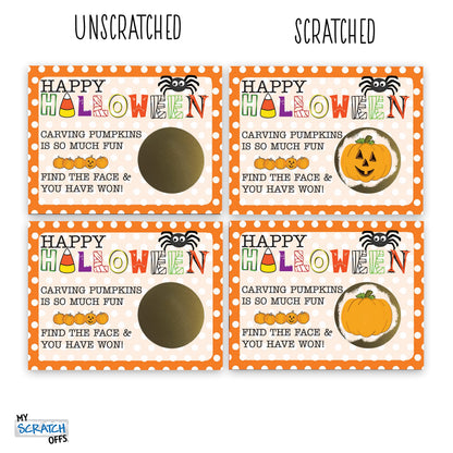 My Scratch Offs - 26 Pack Halloween Find The Jack-O' Lantern Scratch Off Game Cards for Party Favors, Small Business, Prizes, Family Games - 3"x4"