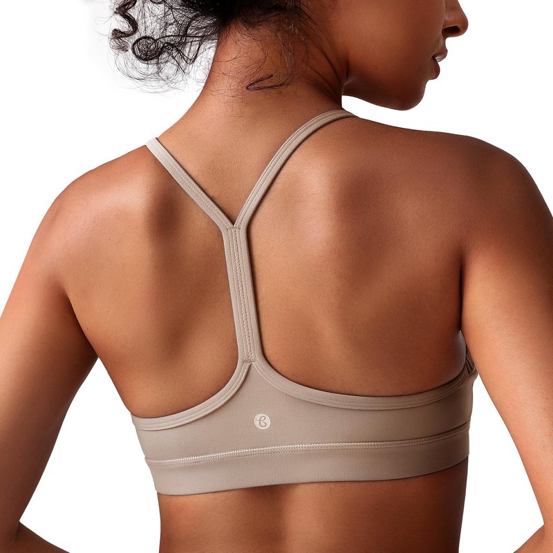 BAYDI Clouduxi Y Back Sports Bras for Women- Low Impact Padded Racerback Spaghetti Strap Womens Workout Yoga Gym Tops Pale Khaki