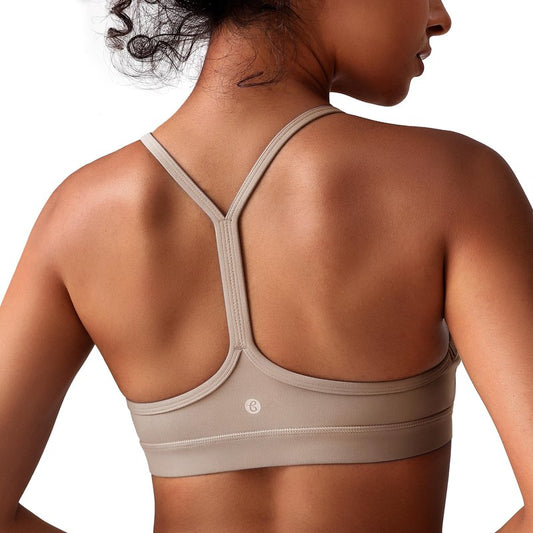 BAYDI Clouduxi Y Back Sports Bras for Women- Low Impact Padded Racerback Spaghetti Strap Womens Workout Yoga Gym Tops Pale Khaki