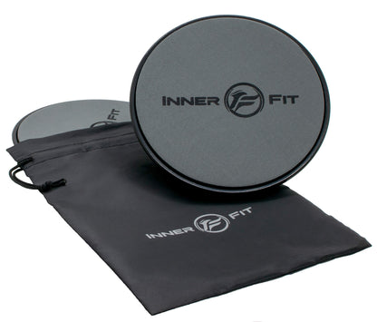 InnerFit Core Sliders for Working Out - Set of 2 Dual Sided Exercise Sliders Fitness Discs - Durable Strength Slides suitable for carpets and hardwood floors (Black & Grey)